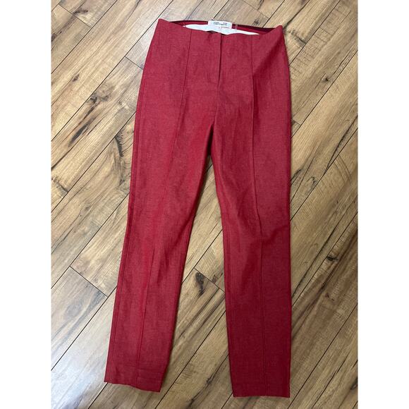 Diane Von Furstenberg size 6 red denim pants high waist tapered leg ankle - Picture 1 of 5